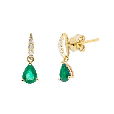 Emerald Teardrop Earrings with Diamonds in 10K Yellow Gold