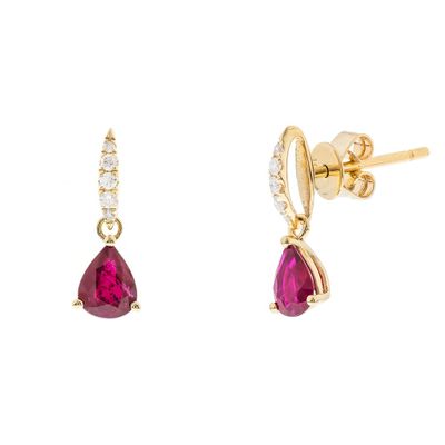 Ruby Teardrop Earrings with Diamonds in 10K Yellow Gold