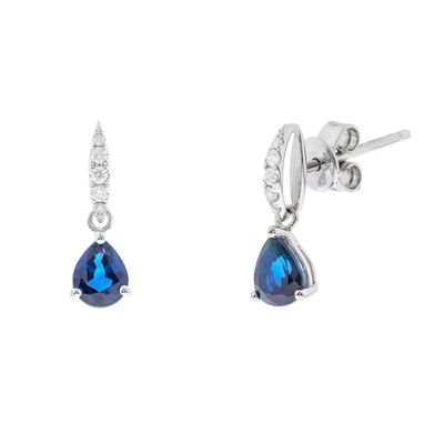 Blue Sapphire Teardrop Earrings with Diamonds in 10K White Gold