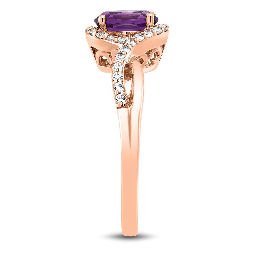 Oval Amethyst & Lab-Created White Sapphire Ring 10K Rose Gold