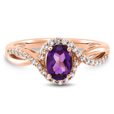 Oval Amethyst & Lab-Created White Sapphire Ring 10K Rose Gold