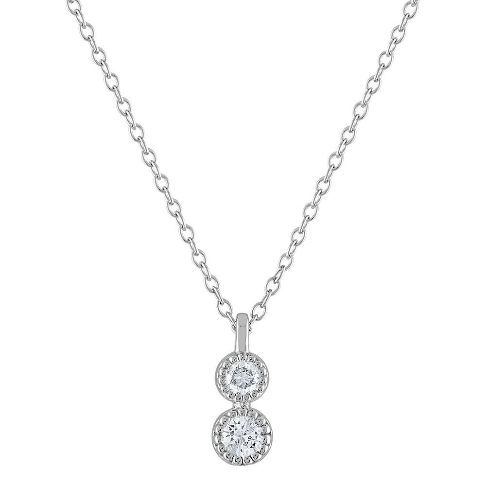 Diamond Halo Pendant with Two-Stone Design in Sterling Silver (1/5 ct. tw.)