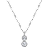 Diamond Halo Pendant with Two-Stone Design in Sterling Silver (1/5 ct. tw.)