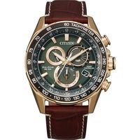 PCAT Menâs Watch in Leather & Yellow Gold-Tone Ion-Plated Stainless Steel, 43mm