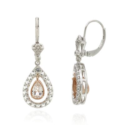 Morganite & White Topaz Drop Earrings in 10K Rose Gold & Sterling Silver