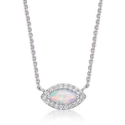 Lab-Created Opal & White Sapphire Necklace in Sterling Silver