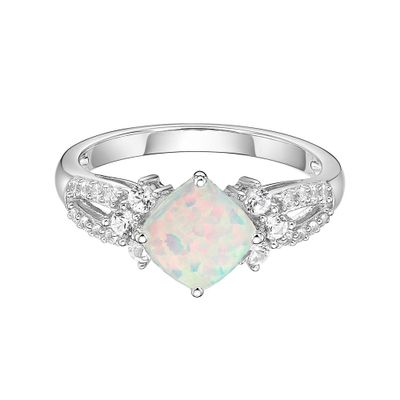 Lab-Created Opal Ring with White Sapphires Sterling Silver
