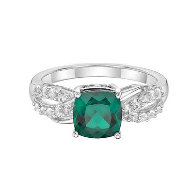 Lab-Created Emerald Ring with White Sapphires Sterling Silver