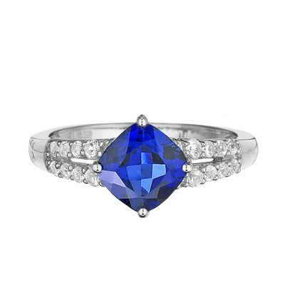 Lab-Created Blue Sapphire Ring with Split-Shank Band Sterling Silver