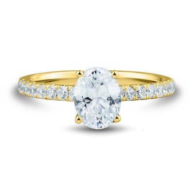 lab grown diamond oval engagement ring with pave setting 14k yellow gold (1 1/3 ct. tw.)