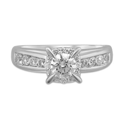 Round Side-Stone Engagement Ring with Halo 14K White Gold (1 ct. tw.)