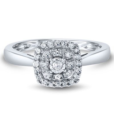 Double Cushion Halo Diamond Promise Ring in Sterling Silver (1/4 ct. tw.)