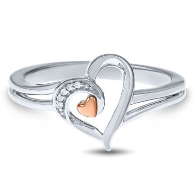 Diamond Heart Shaped Ring Sterling Silver