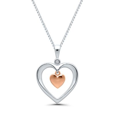 Diamond Dangle Heart Pendant in Sterling Silver
