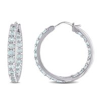 Aquamarine Hoop Earrings in Sterling Silver