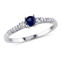 Lab-Created Sapphire & Diamond Ring Sterling Silver
