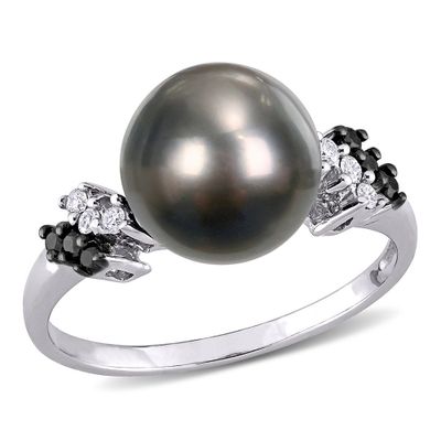 Black Tahitian Pearl & 1/8 ct. tw. Diamond Ring 10K White Gold