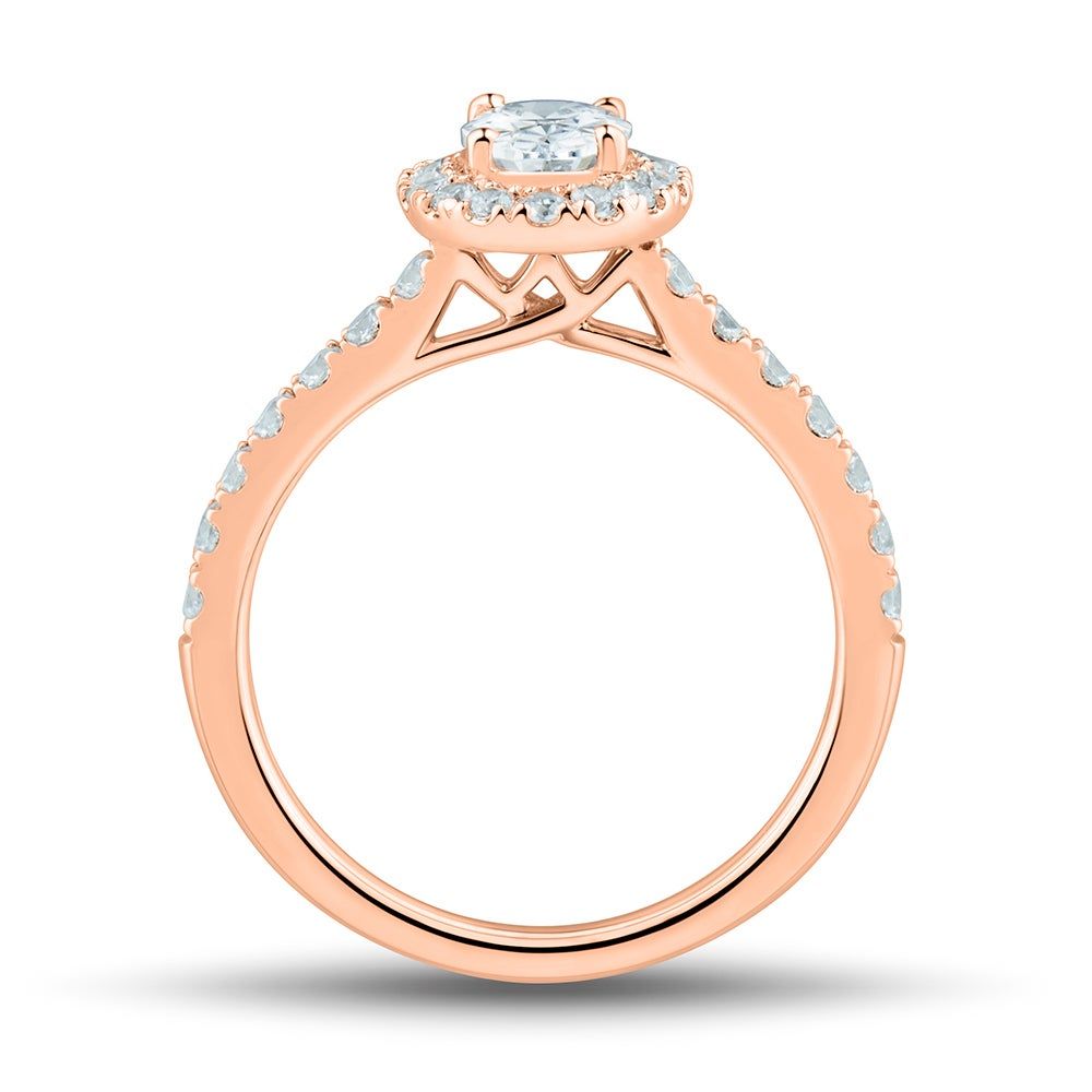 lab grown diamond engagement ring with oval halo 14k rose gold (1 1/4 ct. tw.)