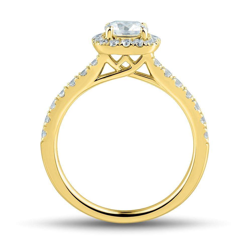 lab grown diamond halo engagement ring 14k yellow gold (1 1/4 ct. tw.)