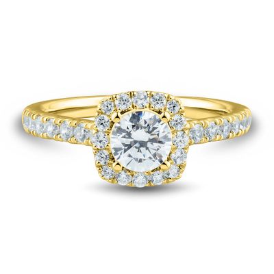 lab grown diamond halo engagement ring 14k yellow gold (1 1/4 ct. tw.)