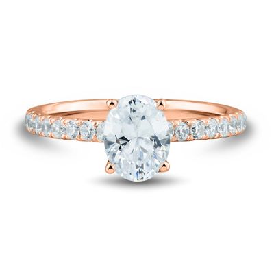 lab grown diamond oval pave engagement ring 14k rose gold (1 1/3 ct. tw.)
