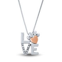 âLOVEâ Diamond Paw Print Pendant in Sterling Silver