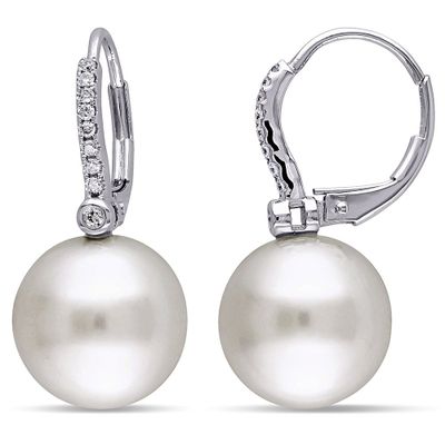 South Sea Pearl & 1/8 ct. tw. Diamond Drop Earrings in 14K White Gold