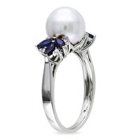 Pearl, Sapphire & Diamond Ring 10K White Gold