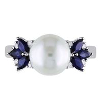 Pearl, Sapphire & Diamond Ring 10K White Gold