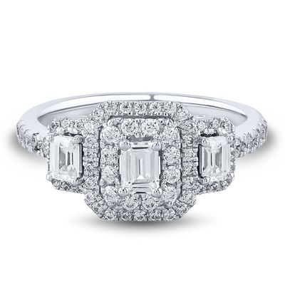 Three-Stone Emerald-Cut Diamond Engagement Ring 14K White Gold (1 ct. tw.)