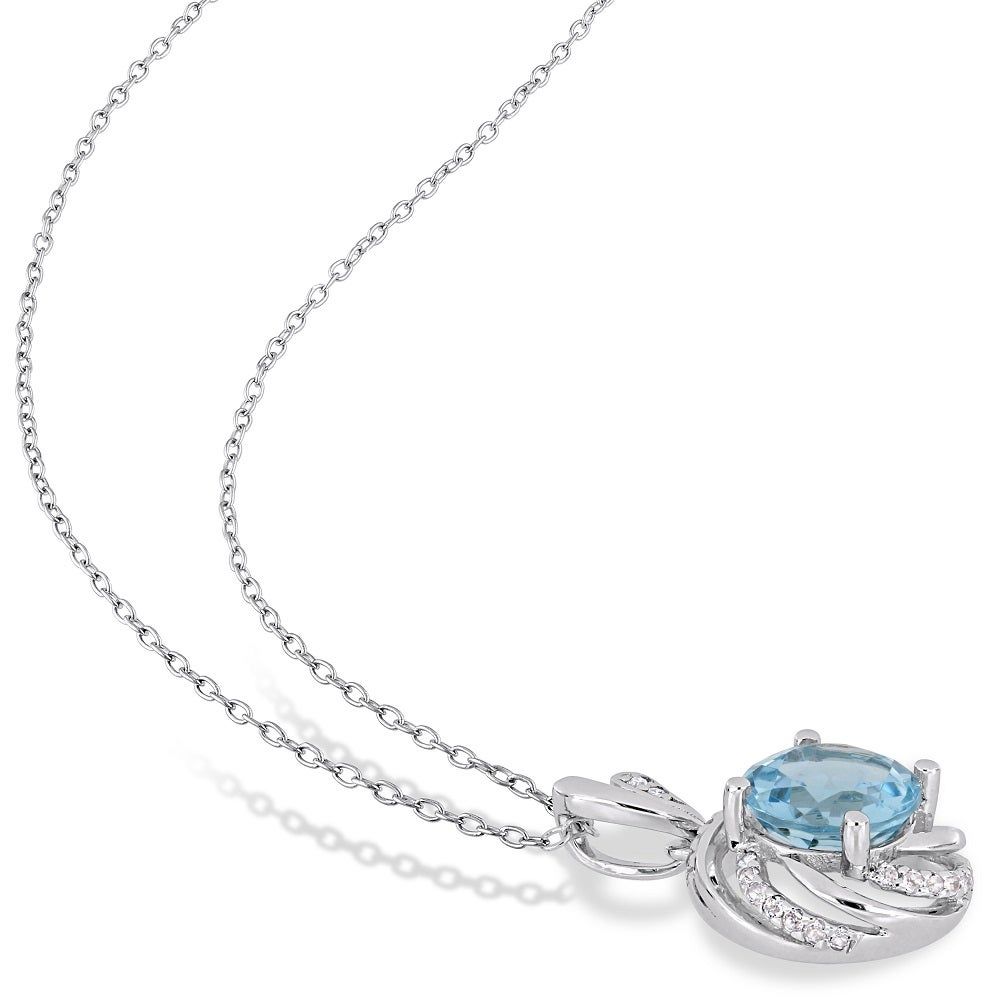 Blue & White Topaz & Diamond Necklace in Sterling Silver
