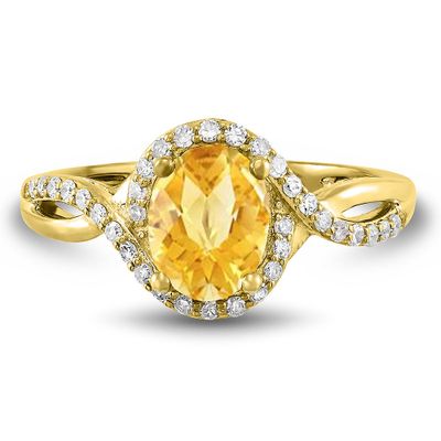 Oval Citrine Ring with Halo 10K Yellow Gold