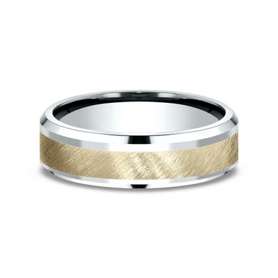 Men's Wedding Band with 10K Yellow Gold Accent White Gold, 6mm