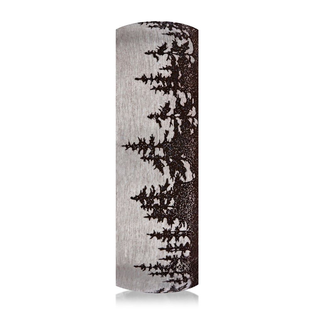 Men's Engraved Wedding Band with Tree Pattern Black Titanium, 6.5mm