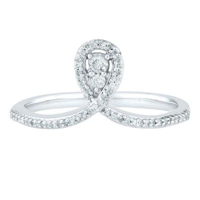 Round Diamond Chevron Ring with Loop 10K White Gold (1/7 ct. tw.)