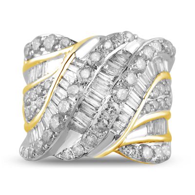 Multi-Row Baguette & Round Diamond Ring 14K Gold (3 ct. tw