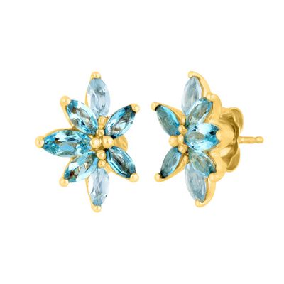 Blue Topaz Floral Earrings in 10K Yellow Gold