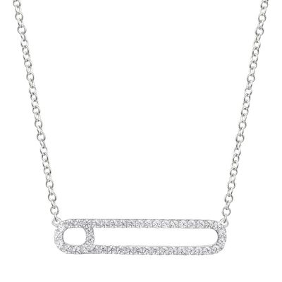 Safety Pin Necklace with PavÃ© Diamonds in 10K White Gold (3/8 ct. tw.)
