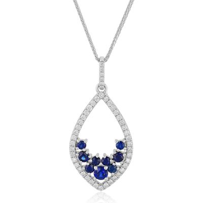 Blue Sapphire & Diamond Teardrop Pendant in 14K White Gold (1/2 ct. tw.)