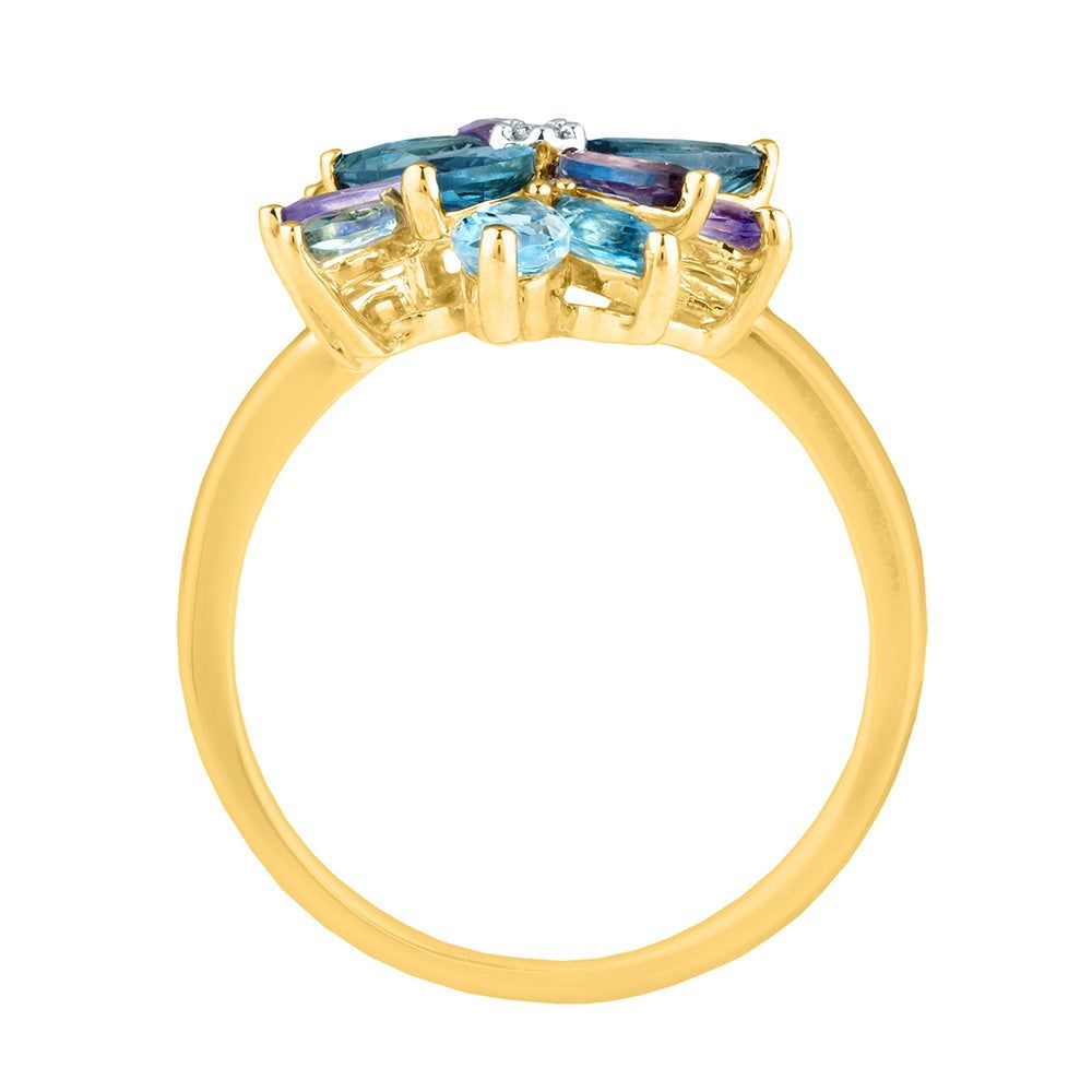 Blue Topaz, Tanzanite & Iolite Ring with Diamond Accent 10K Yellow Gold