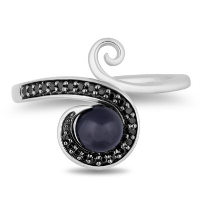 Ursula Black Diamond & Pearl Ring White Rhodium-Plated Sterling Silver (1/10 ct. tw.)