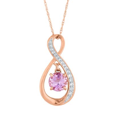Amethyst & Lab-Created White Sapphire Infinity Pendant in 14K Rose Gold