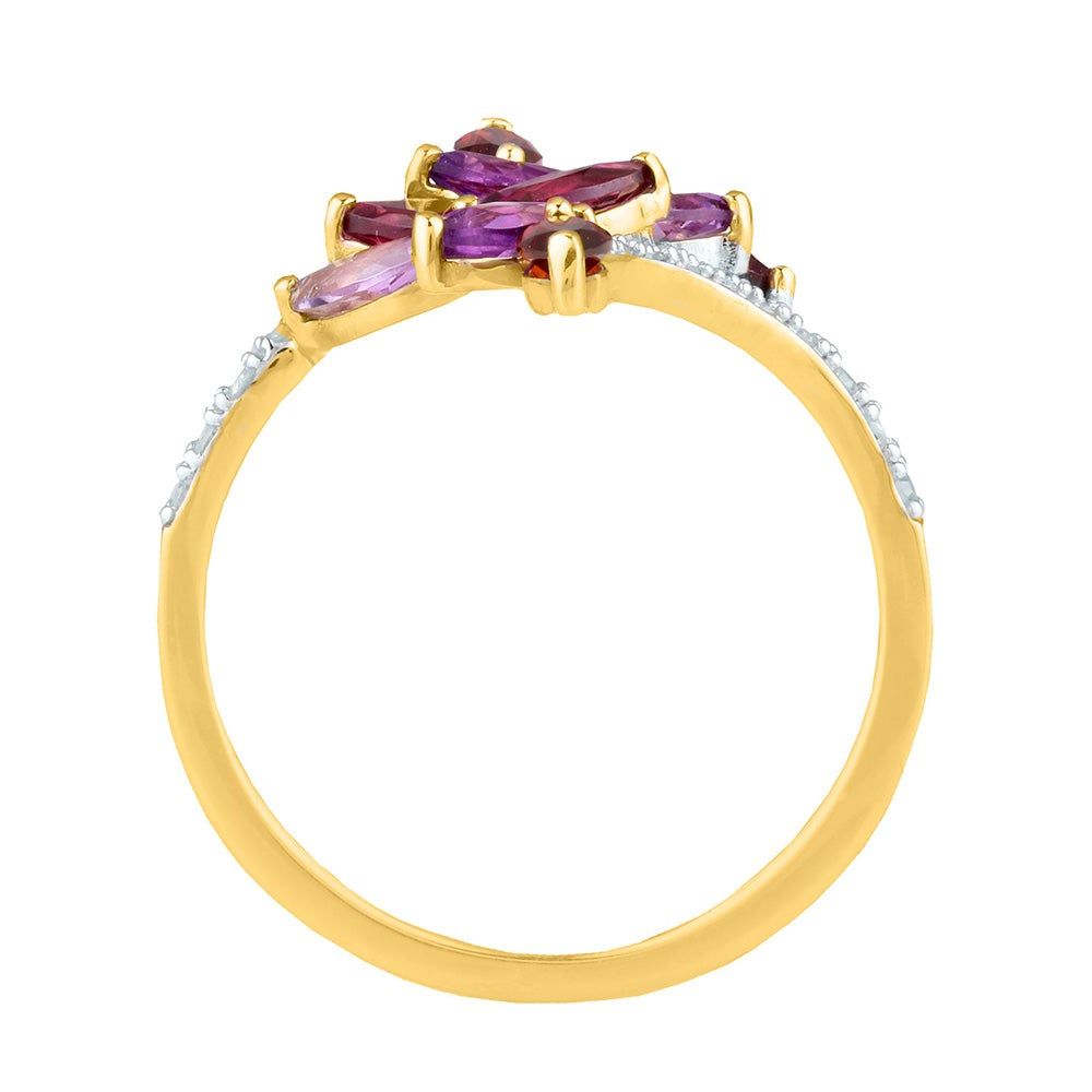 Amethyst & Garnet Pave Diamond Wrap Ring 10K Yellow Gold (1/10 ct. tw.)
