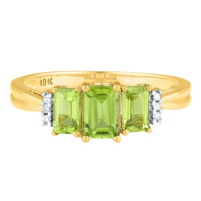 Three-Stone Emerald-Cut Peridot Ring 10K Yellow Gold