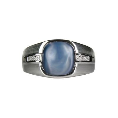 Menâs Lab-Created Gray Catâs Eye & Diamond Ring 10K White Gold
