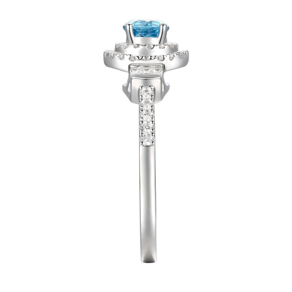 Blue & White Diamond Ring with Double Halos 10K Gold (3/4 ct. tw.)