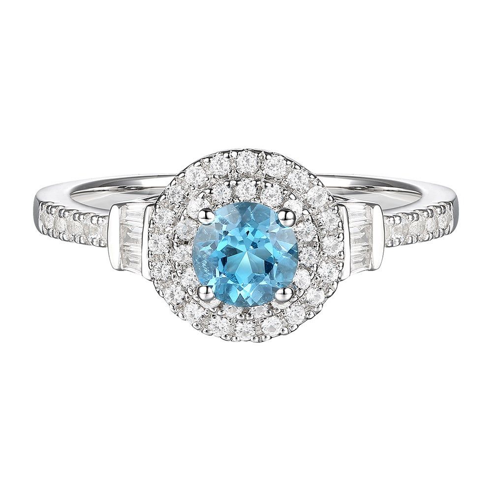 Blue & White Diamond Ring with Double Halos 10K Gold (3/4 ct. tw.)