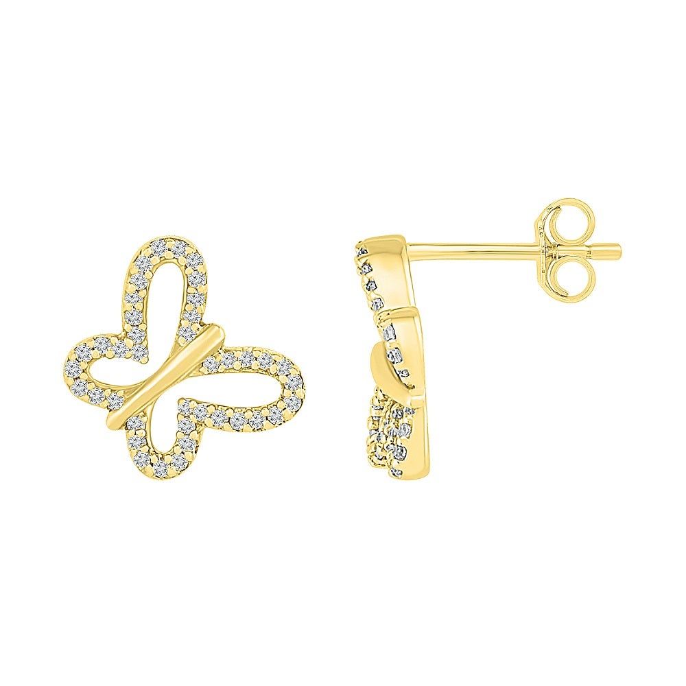 Pave Diamond Butterfly Earrings in 10K Yellow Gold (1/7 ct. tw.)