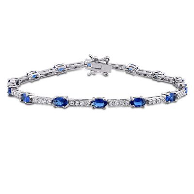 Sapphire Bracelet with Blue & White Lab-Created Sapphires in Sterling Silver