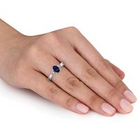 Oval Blue Sapphire & Diamond Ring with Milgrain Detail 14K White Gold